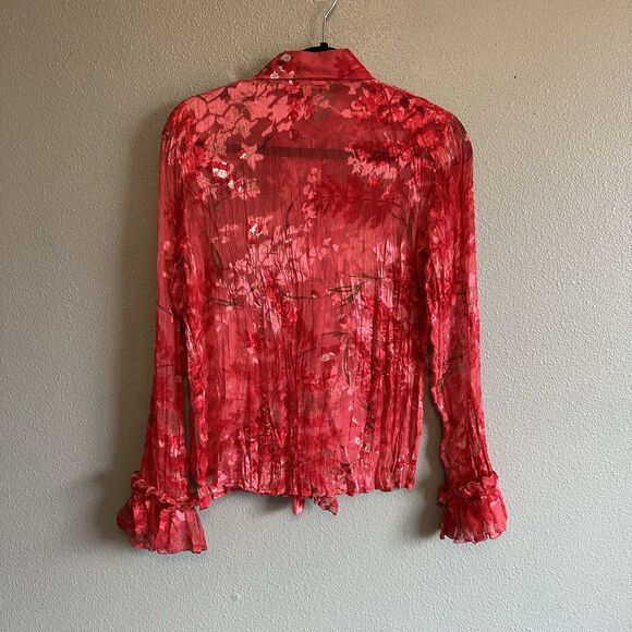 Vtg Issue Y2K Silk Top Med Sheer Burnout Fairy Ruffle Whimsical Artsy Blouse - Picture 3 of 9